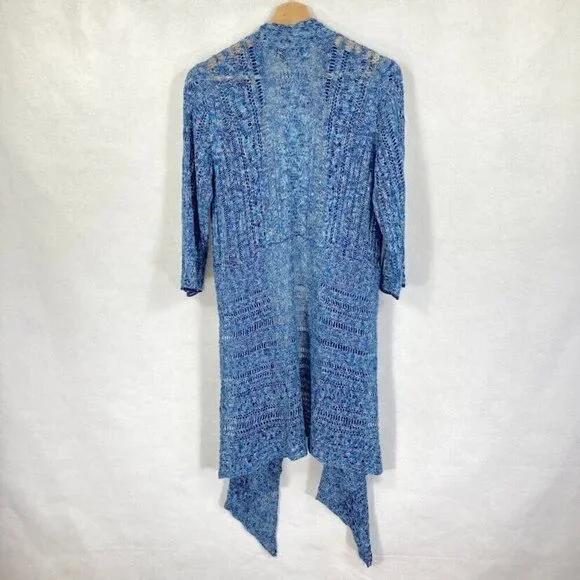 Nic + Zoe Open Knit Linen Blend 3/4 Sleeve Open Front Waterfall Cardigan L - Picture 4 of 8